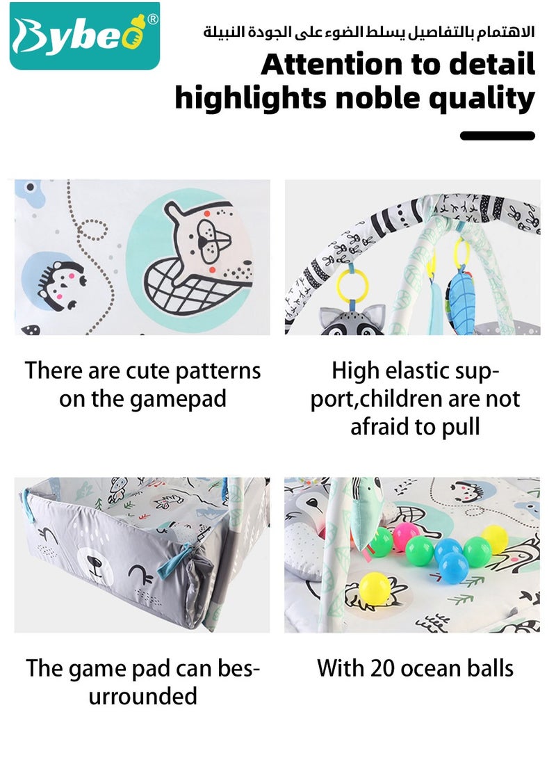 4-in-1 Baby Gym Play Mat, Tummy Time Mat  Activity Gym, Foldable Infant Play Mat from Newborn to Toddler, Baby Activity Center with Detachable Toys for Sensory Development, Easy to Clean
