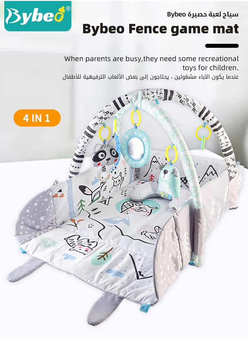 4-in-1 Baby Gym Play Mat, Tummy Time Mat  Activity Gym, Foldable Infant Play Mat from Newborn to Toddler, Baby Activity Center with Detachable Toys for Sensory Development, Easy to Clean