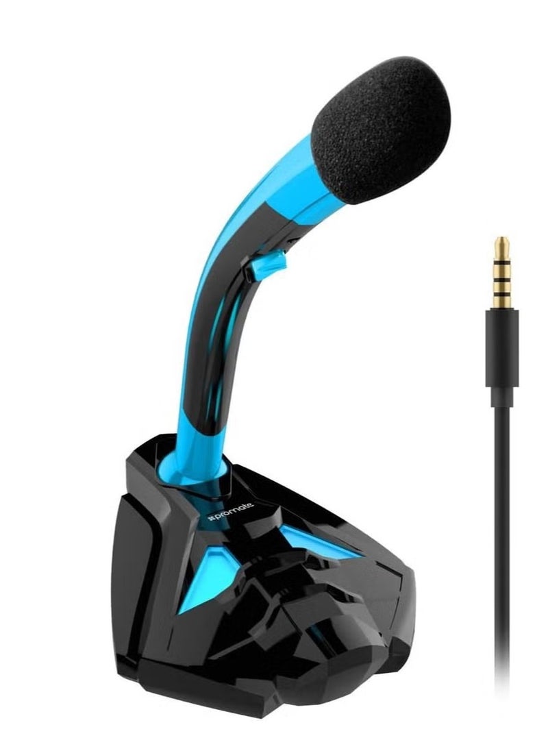 Computer Gaming Microphone, Multipurpose Sound 3.5mm Jack Microphone Stand with Flexible Neck for Gaming Laptop, PC, Video Chat, Recording, Promate Tweeter-4 Blue