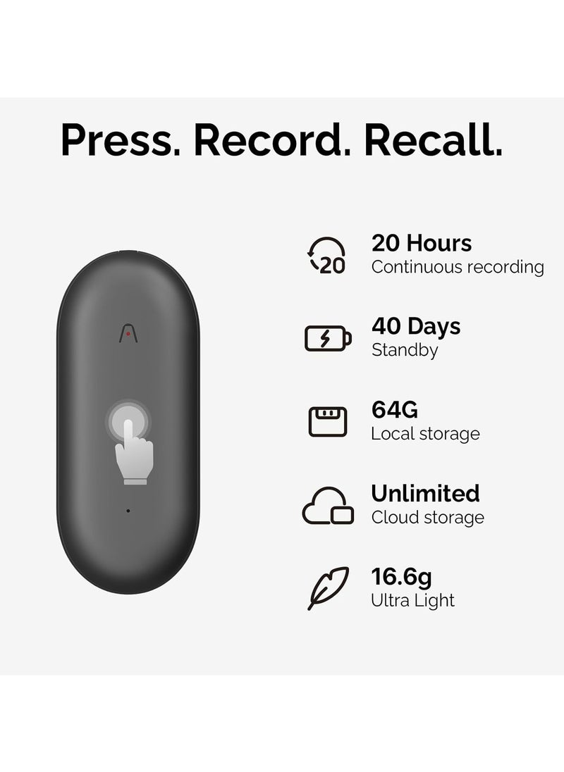 Plaud NotePin Wearable AI Voice Recorder, App Control, Transcribe & Summarize Empowered by ChatGPT (Device Only)