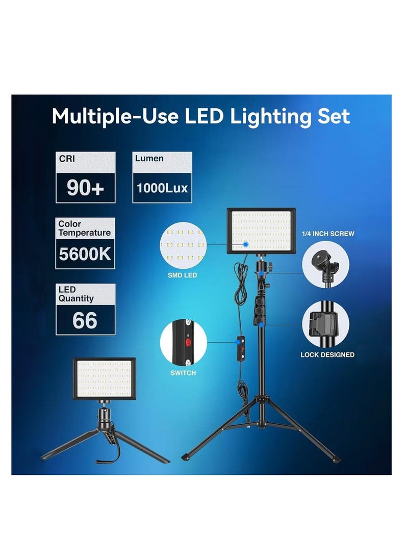 LED Video Light 11 Brightness, 4 Color Filters Dimmable Photography, Continuous Table Top Lighting, Adjustable Tripod Stand, USB Portable Fill Light for Photo Studio Shooting