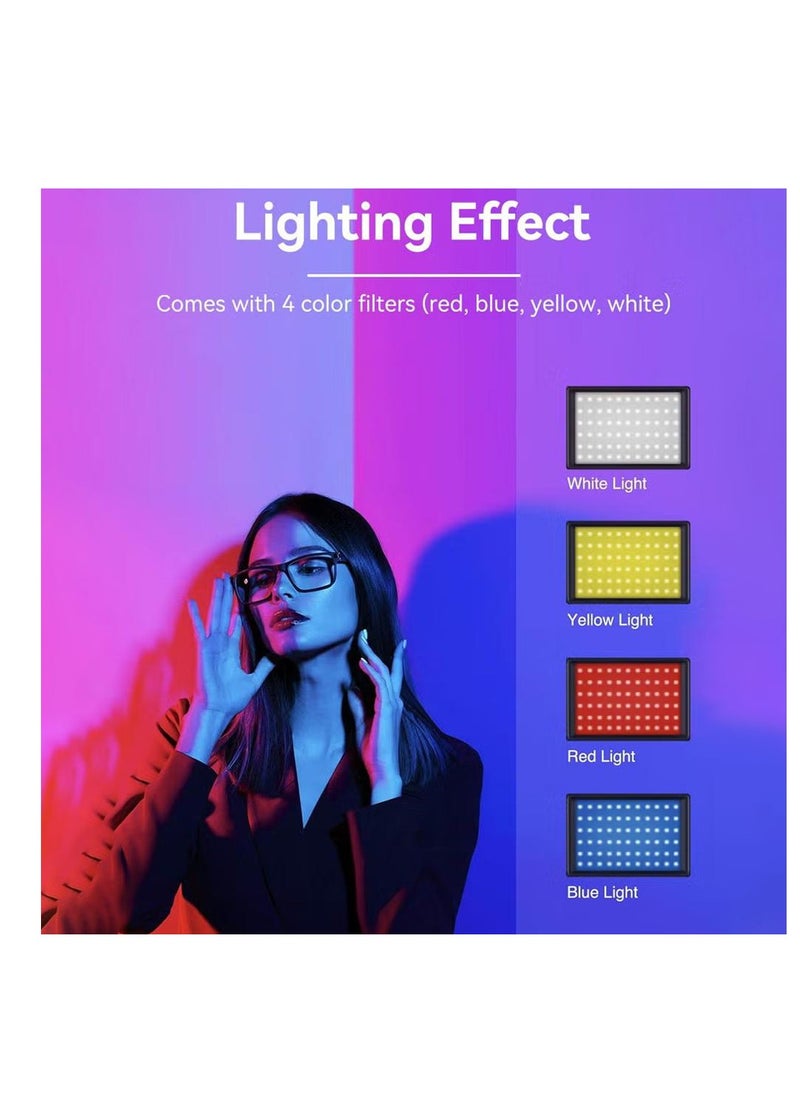 LED Video Light 11 Brightness, 4 Color Filters Dimmable Photography, Continuous Table Top Lighting, Adjustable Tripod Stand, USB Portable Fill Light for Photo Studio Shooting