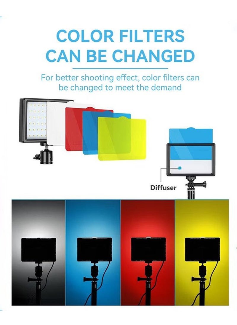 LED Video Light 11 Brightness, 4 Color Filters Dimmable Photography, Continuous Table Top Lighting, Adjustable Tripod Stand, USB Portable Fill Light for Photo Studio Shooting