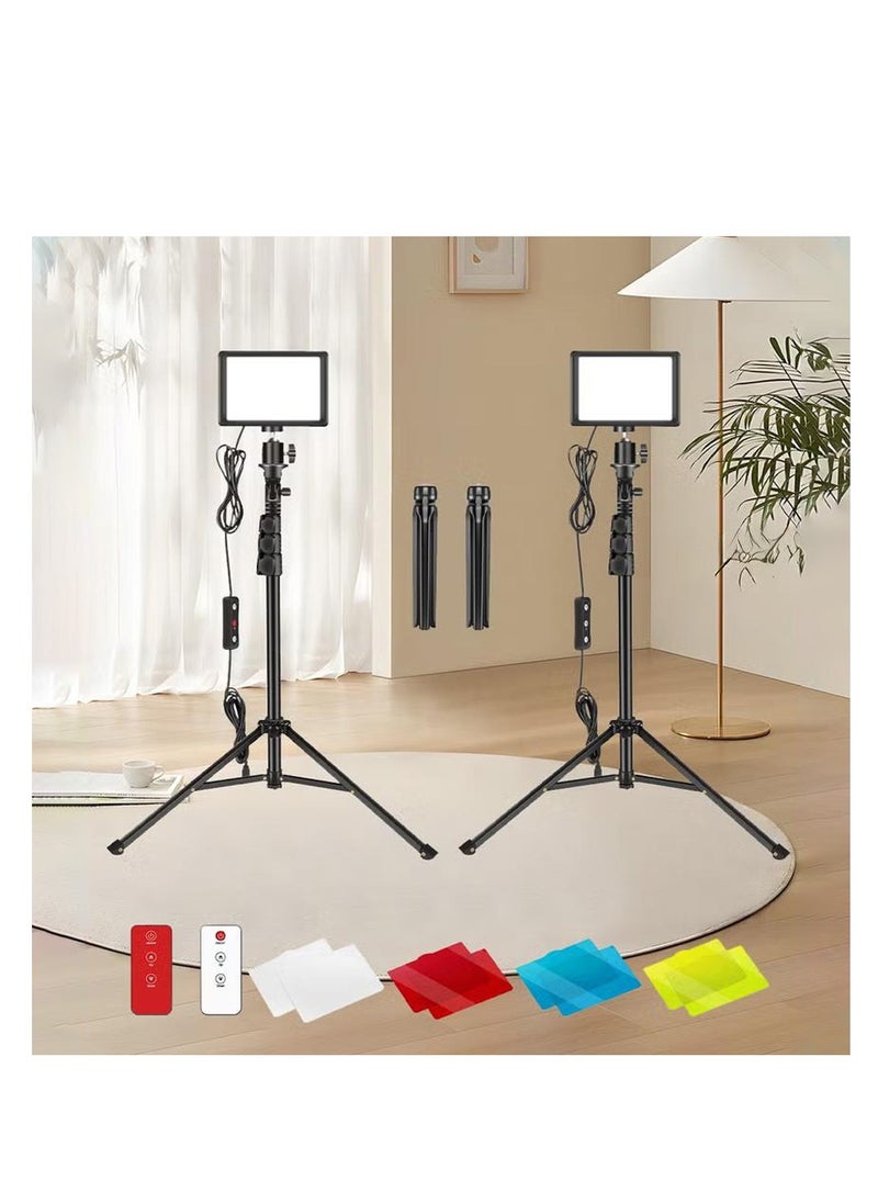 LED Video Light 11 Brightness, 4 Color Filters Dimmable Photography, Continuous Table Top Lighting, Adjustable Tripod Stand, USB Portable Fill Light for Photo Studio Shooting