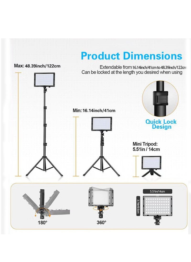 LED Video Light 11 Brightness, 4 Color Filters Dimmable Photography, Continuous Table Top Lighting, Adjustable Tripod Stand, USB Portable Fill Light for Photo Studio Shooting
