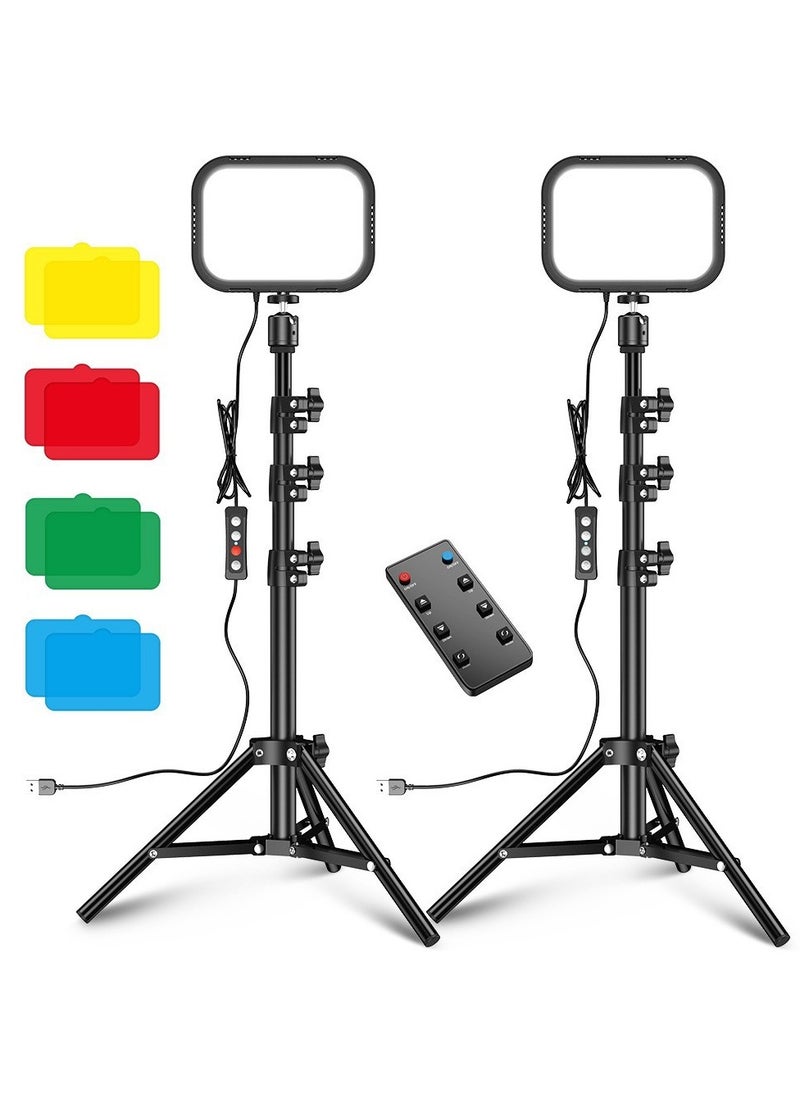 2 Pack USB LED Video Light Photography Fill Light Video Conference Lighting Kit 3300K-5600K 10-Level Brightness with Metal Light Stand Flexible Ballhead Remote Control Color Filters