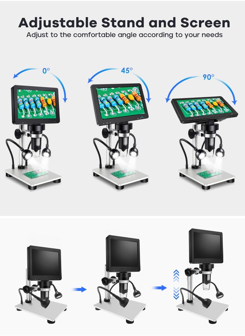 Microscope Kit 7 inch LCD Microscope 1200X Digital Microscopes Camera 1080P HD Scope Soldering Repair Tool Coin Magnifier with 10 LED Light Microscope Lens Adapters