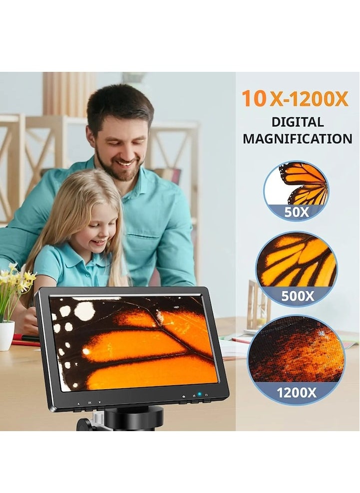 Microscope Kit 7 inch LCD Microscope 1200X Digital Microscopes Camera 1080P HD Scope Soldering Repair Tool Coin Magnifier with 10 LED Light Microscope Lens Adapters