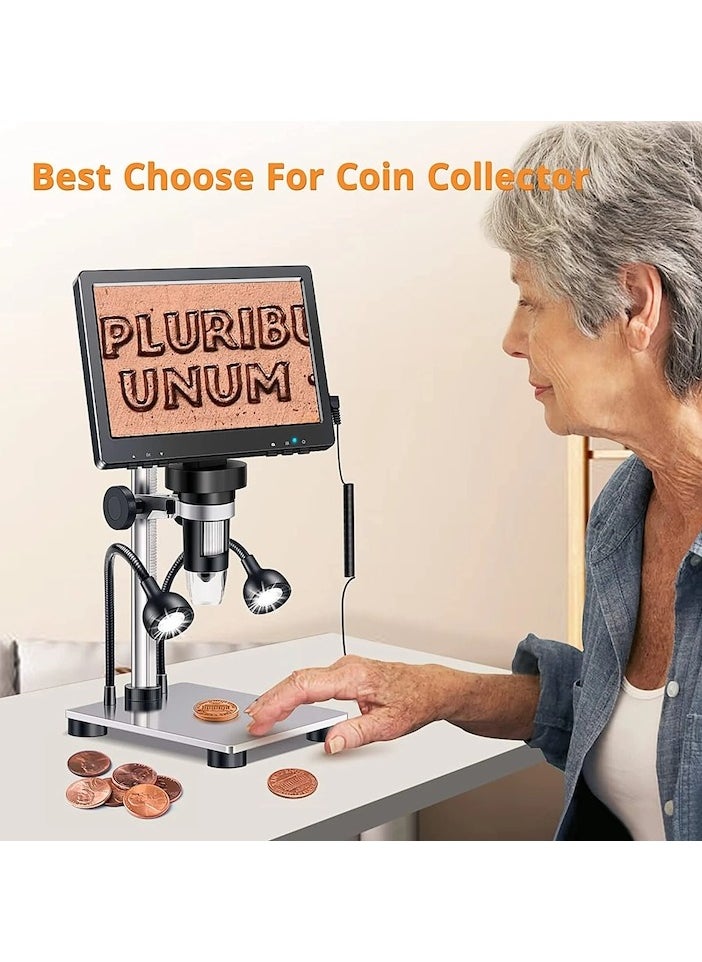 Microscope Kit 7 inch LCD Microscope 1200X Digital Microscopes Camera 1080P HD Scope Soldering Repair Tool Coin Magnifier with 10 LED Light Microscope Lens Adapters