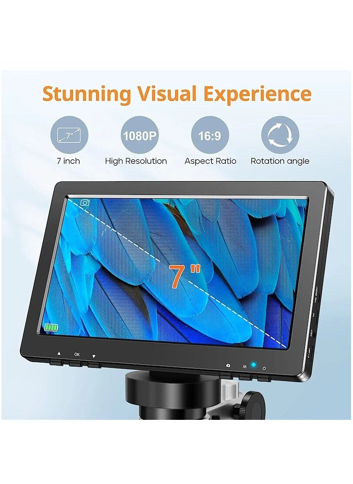 Microscope Kit 7 inch LCD Microscope 1200X Digital Microscopes Camera 1080P HD Scope Soldering Repair Tool Coin Magnifier with 10 LED Light Microscope Lens Adapters
