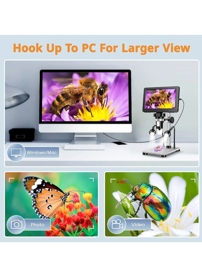Microscope Kit 7 inch LCD Microscope 1200X Digital Microscopes Camera 1080P HD Scope Soldering Repair Tool Coin Magnifier with 10 LED Light Microscope Lens Adapters