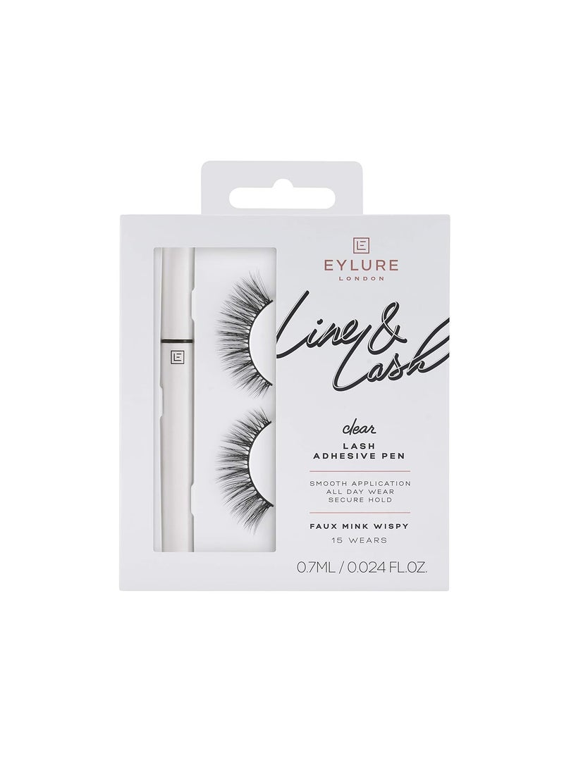 Eylure Line & Lash Kit, Clear Lash Glue Pen and False Lashes, Faux Mink Wispy