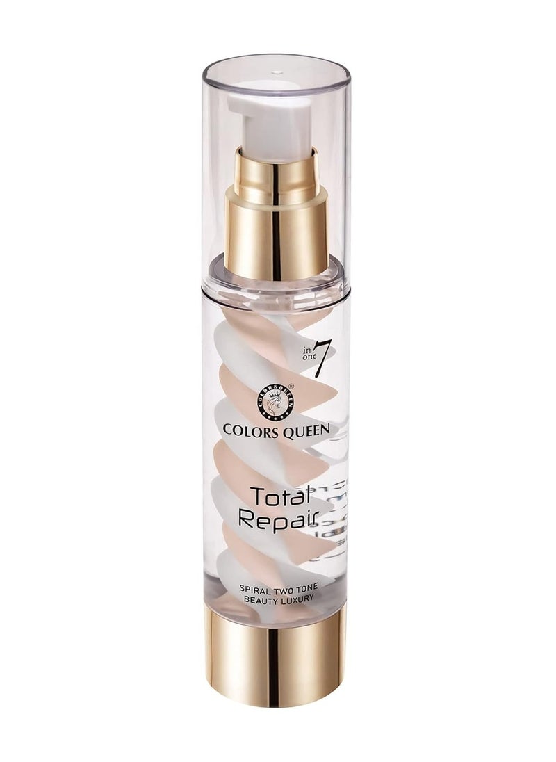 7 in 1 Total Repair Liquid Foundation Full Coverage Oil Free Primer Concealer Moisturizer CC Cream Smooth Radiant Skin Face Makeup 02 - Beige 50g