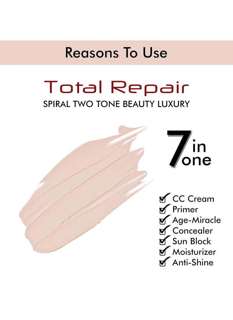 7 in 1 Total Repair Liquid Foundation Full Coverage Oil Free Primer Concealer Moisturizer CC Cream Smooth Radiant Skin Face Makeup 02 - Beige 50g