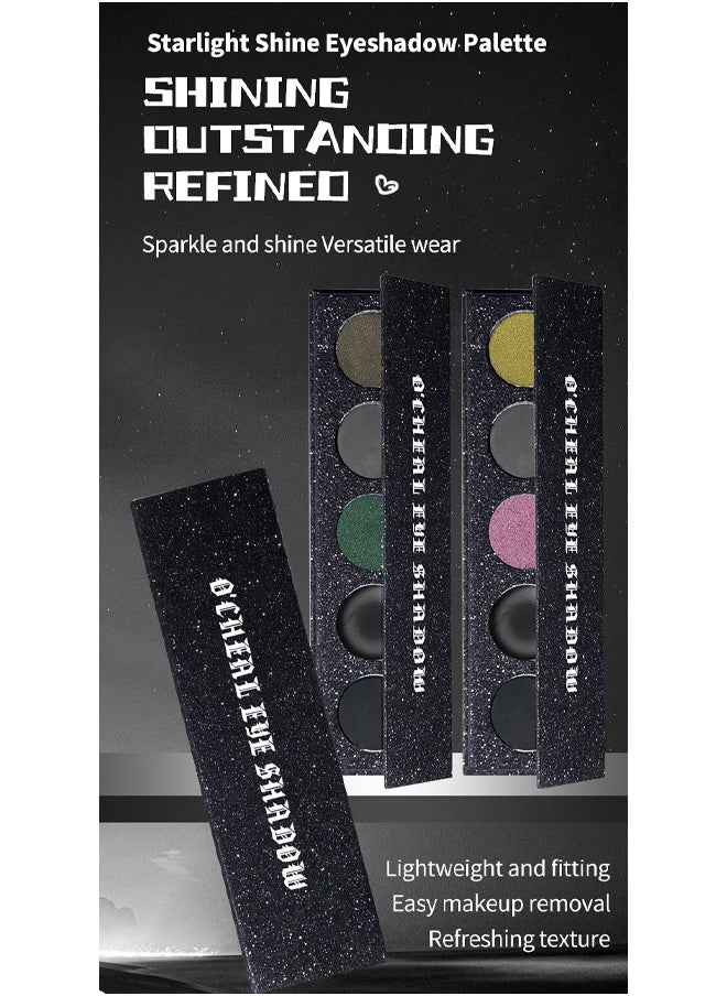 Eye Shadow，5 Color Eyeshadow Palette: Punk, Metallic Shimmer, Matte, Smoky Makeup-Starlight Shine Eyeshadow Palette