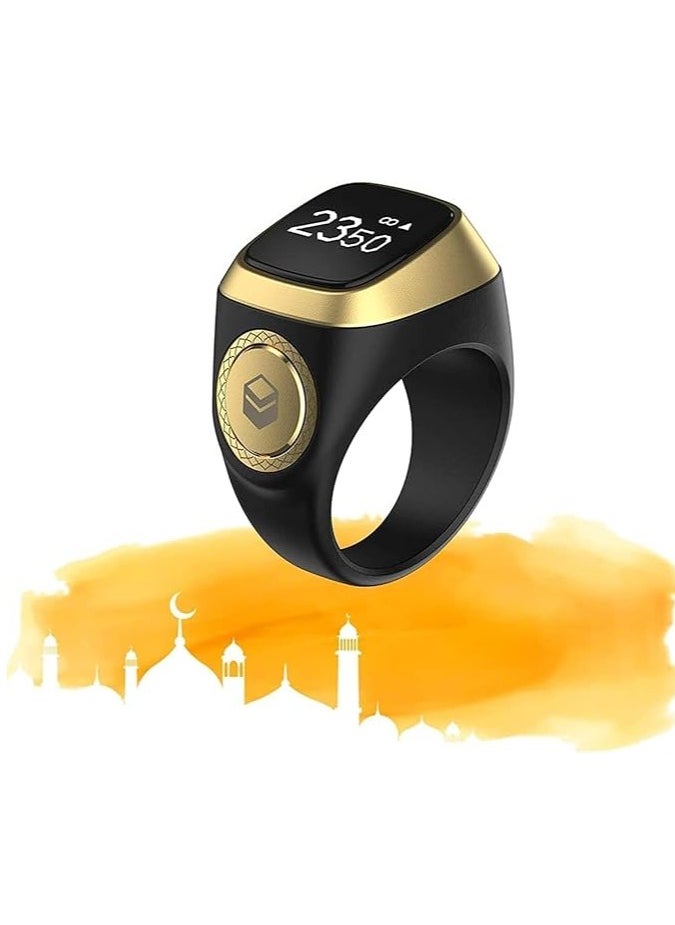 Smart Tasbih Zikr Ring, Muslim Prayer, Prayer Timing Reminder, Oled Display, Tasbih Counter, Smart Ring, Wearable Technology, Waterproof Space Grey 20Mm (Black)