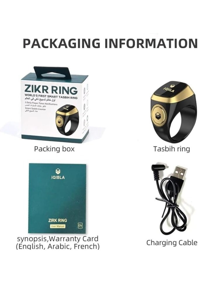 Smart Tasbih Zikr Ring, Muslim Prayer, Prayer Timing Reminder, Oled Display, Tasbih Counter, Smart Ring, Wearable Technology, Waterproof Space Grey 20Mm (Black)