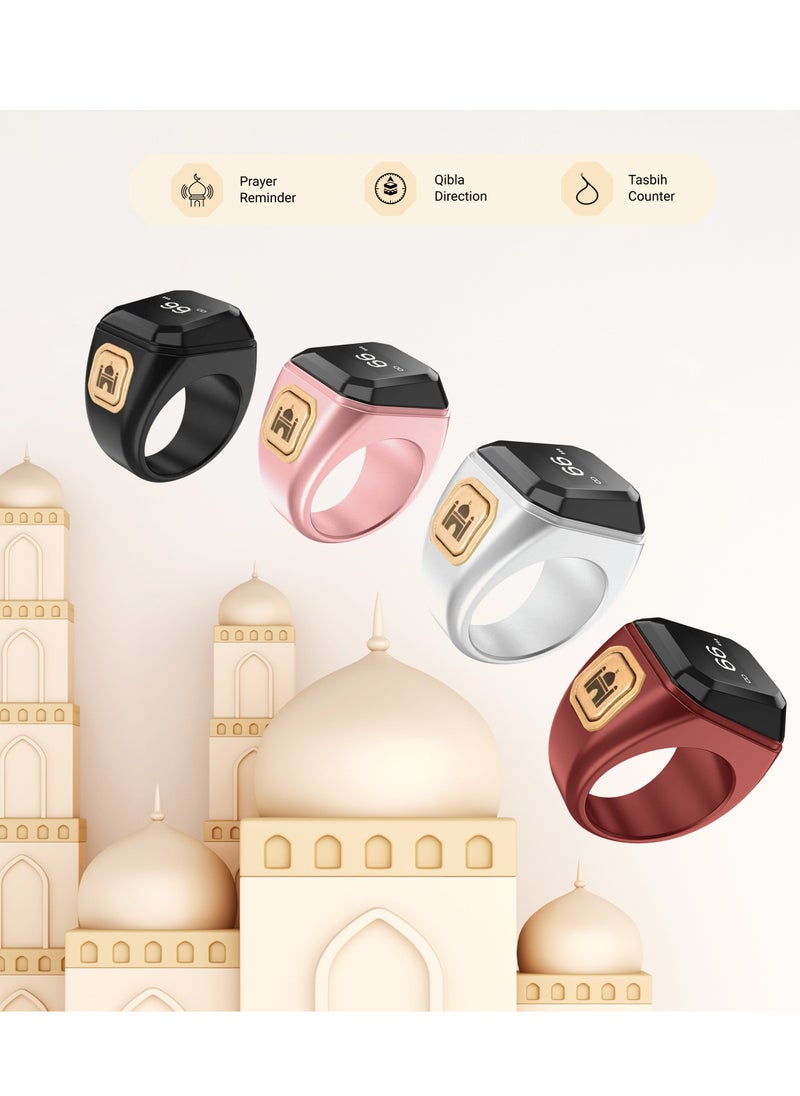 Trands Tasbih Zikr Ring for Prayer Reminder, Qibla Direction, Tasbih Counter with Time Display Waterproof Wearable Technology for Muslim Prayer R30
