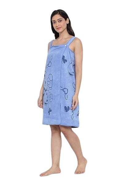 ShopiMoz Shoulder Wearable Bath Towel Wrap Women Luxury Cozy Coral Fleece Highly Water Absorbent Beach Spa Gym Bathrobes Slip Dress Bathing Shower Cover Up Tube Dress Nightwear Sleepdress Blue Color