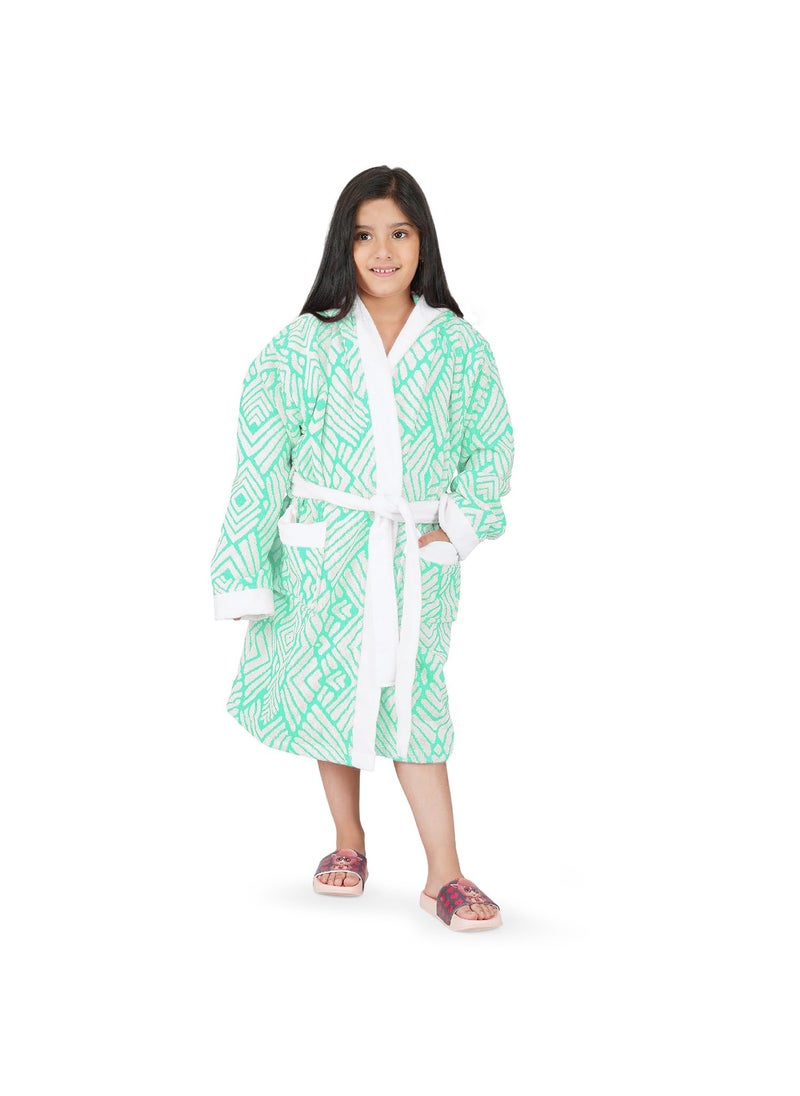 Rangoli 100 Cotton Jacquard Kids Bathrobe For Girls and Boys 400 GSM Ultra Soft Plush Hooded Bathrobe with 2 Pockets Adjustable Belt Gown Bathrobe for Kids