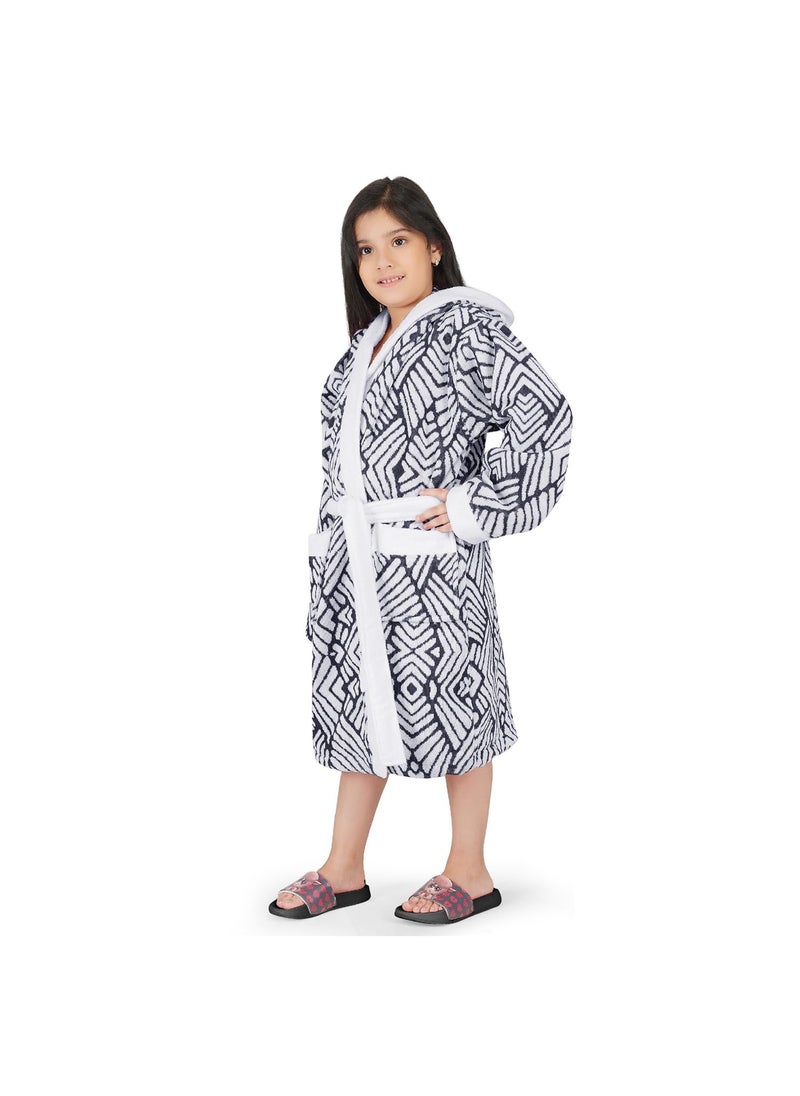 Rangoli 100 Cotton Jacquard Kids Bathrobe For Girls and Boys 400 GSM Ultra Soft Plush Hooded Bathrobe with 2 Pockets Adjustable Belt Gown Bathrobe for Kids