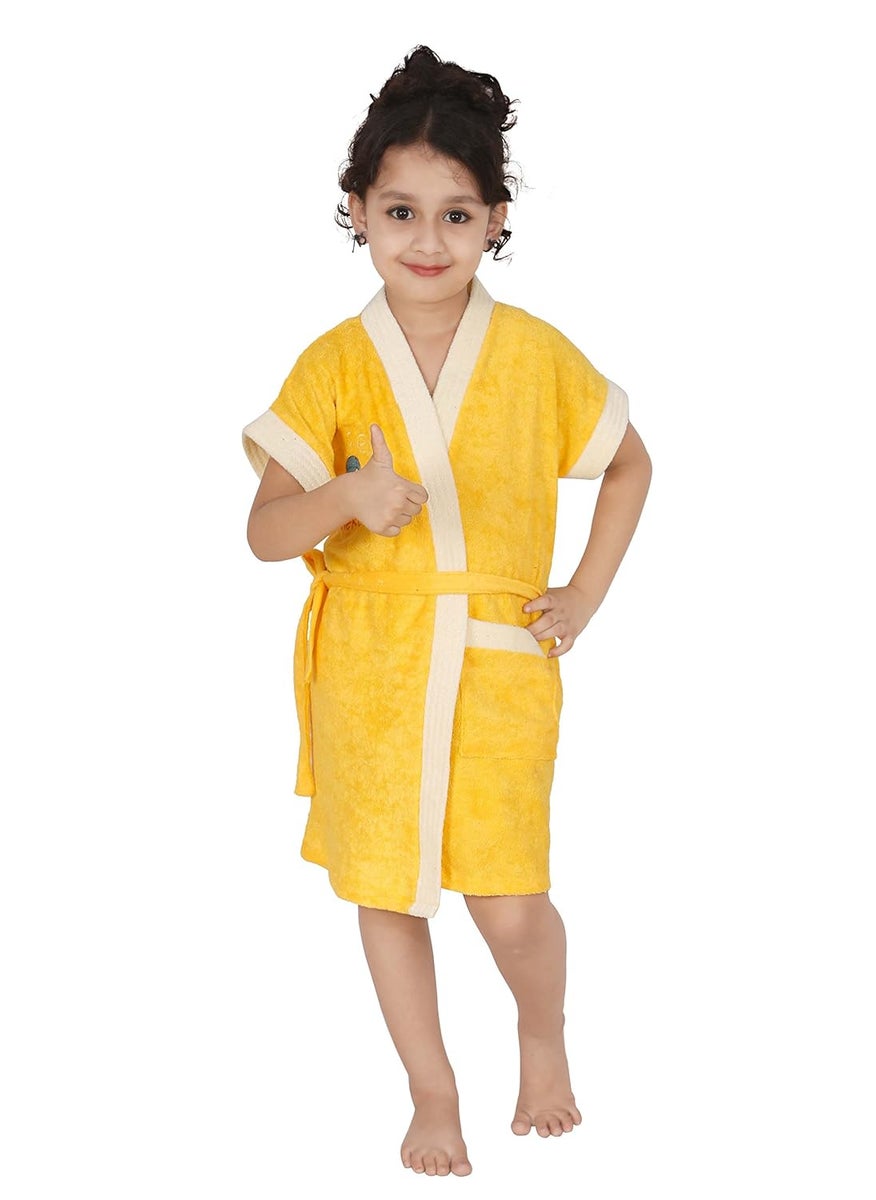 FEELBLUE Premium Micro Terry Half Sleeve Kids Unisex Bathrobe with Front Pocket 1011 years Gold