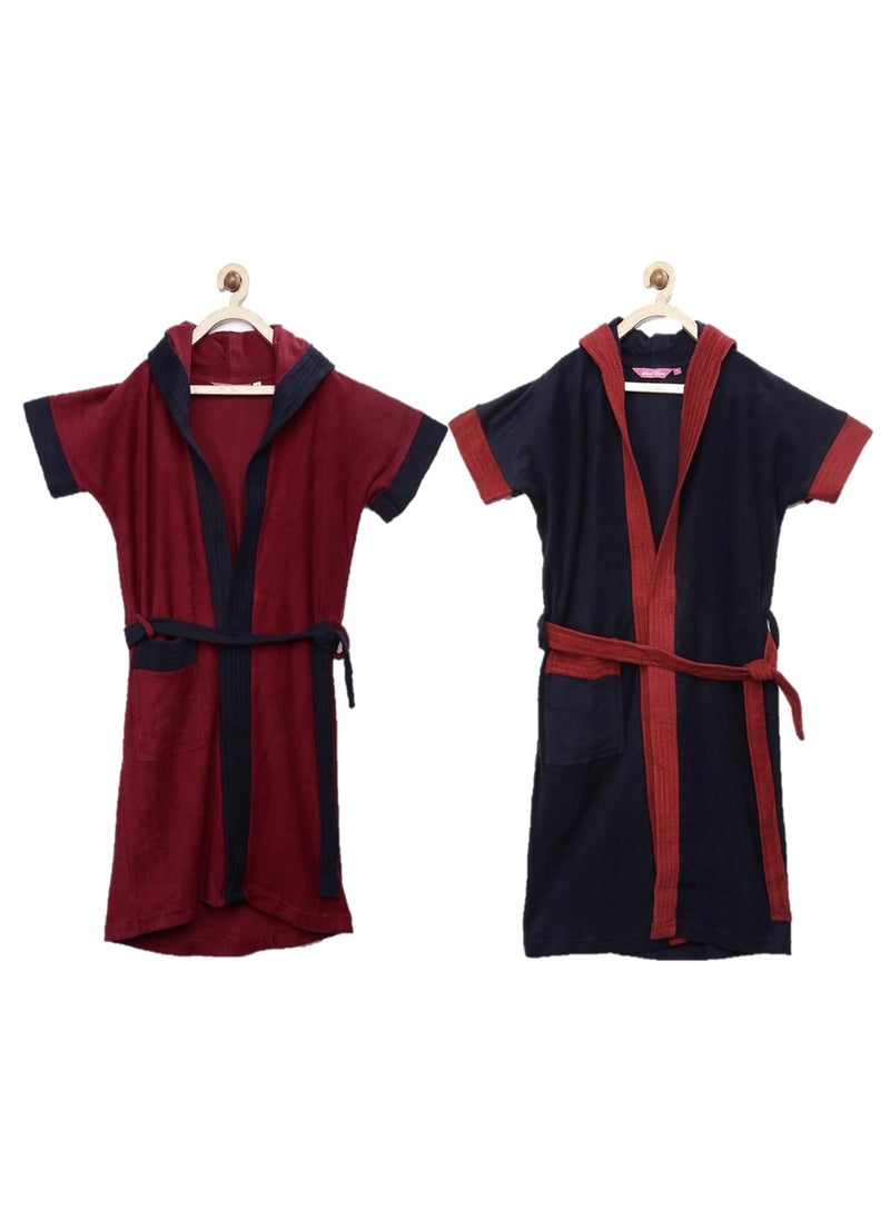 Sanddune Kids Bathrobe Terry Cotton Shower Gown Half Sleeve Knee Length Kids Bath Robes Pocket with Waist Kids Bathrobes Multi color Pack of 2 Bathrobe 67 Year Kids