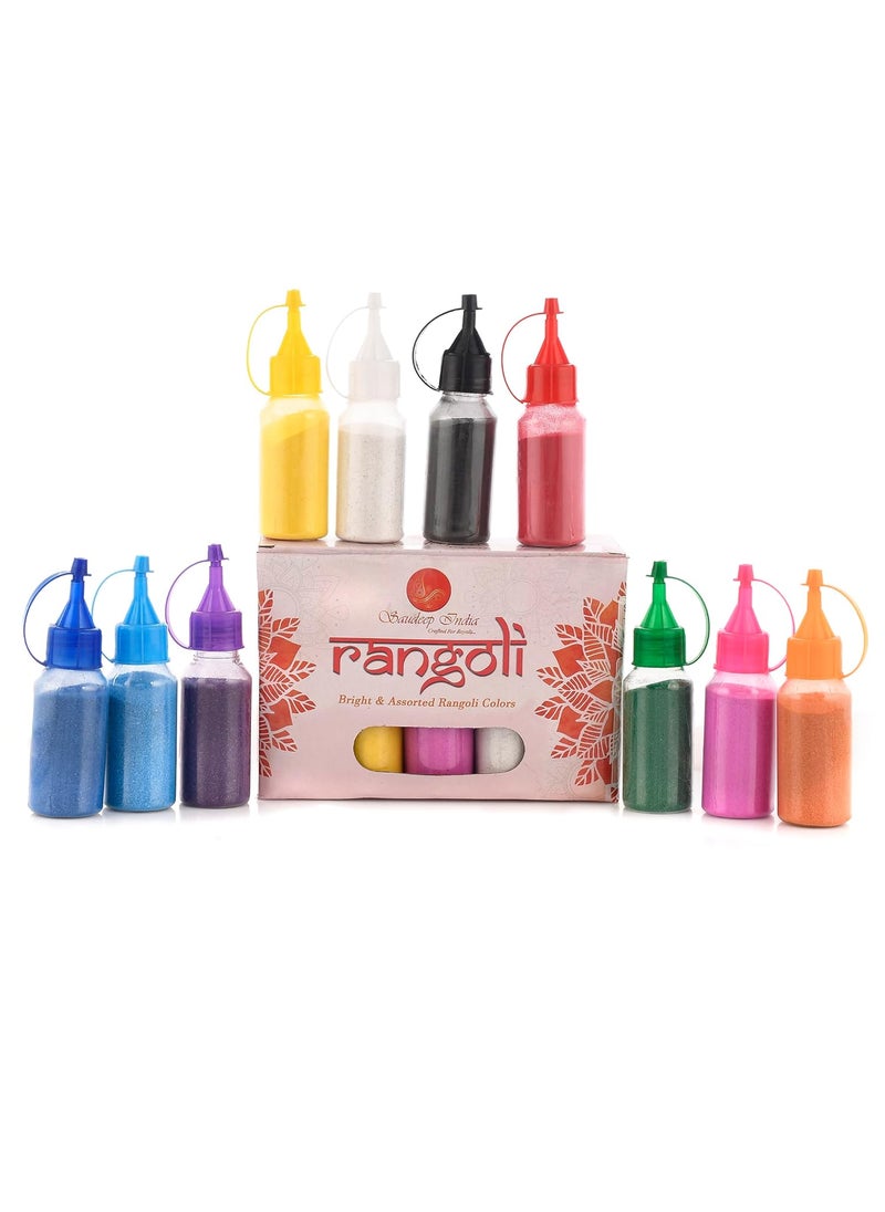 Saudeep India Rangoli Color Powder Bottle1Kg10 Colors Rangoli Colour Powder Rang for Diwali Navratri Pongal Pooja Mandir Colour Powder Set Rangoli Color 10 Matki Diya
