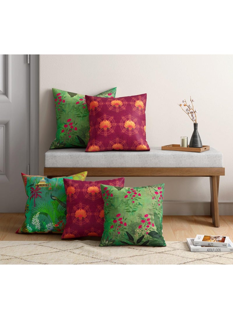 India Circus by Krsnaa Mehta Floral Mystique India Multicolor Satin Blend Blended Tafetta Silk Cushion Pillow Covers Set of 5 18 x 18 Inches