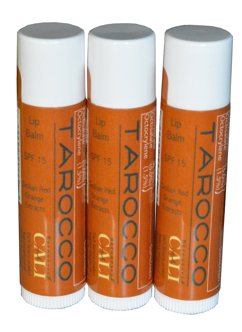 Cali Baronessa Tarocco Sicilian Red Orange Nourishing Lip Balm - Repairs and Nourishes Lips - 0.15 Ounce Each, Pack of 3