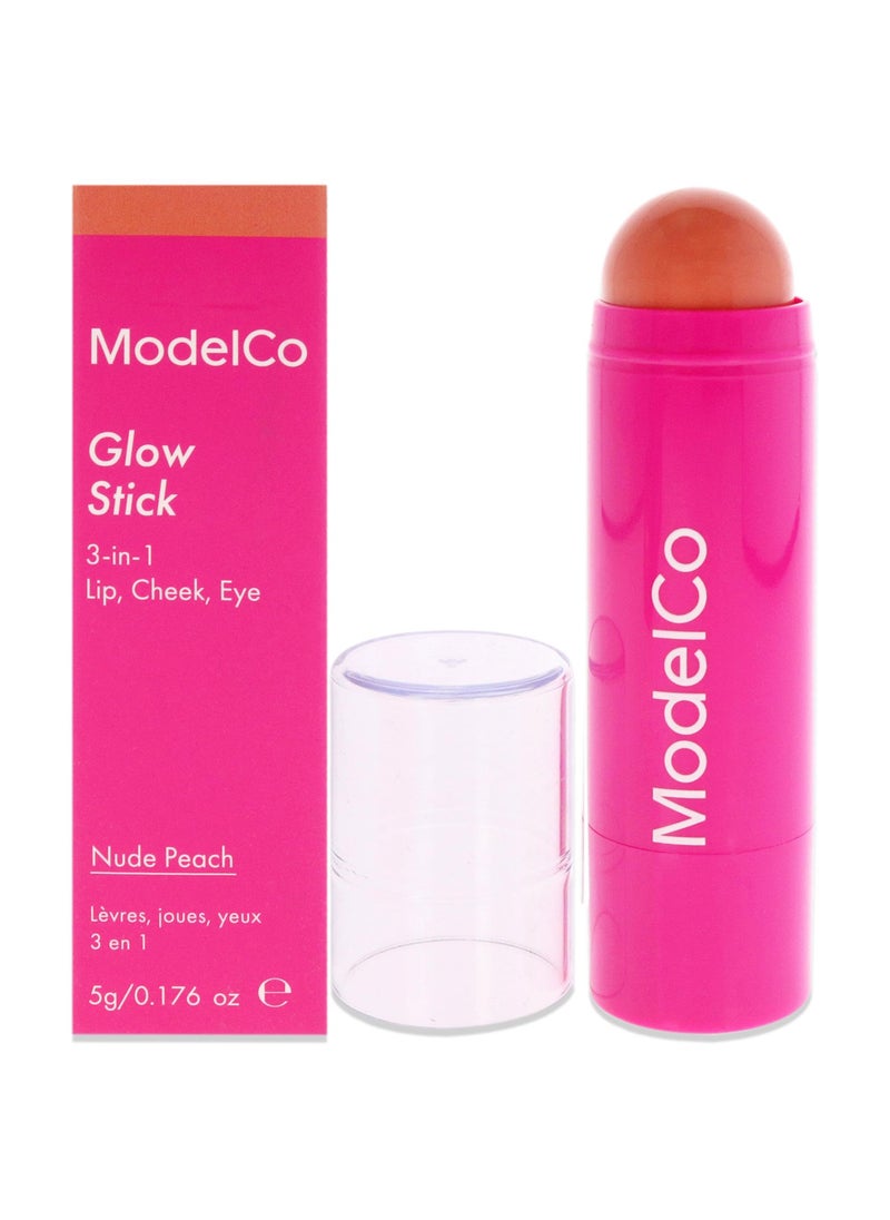 ModelCo Glow Stick 3-In-1 - Multi-Use Cream Color Stick - Hydrating Creamy Formula - Delivers Luminous Color For A Healthy Glow - Buildable Coverage From Sheer To Saturated - Nude Peach - 0.176 Oz