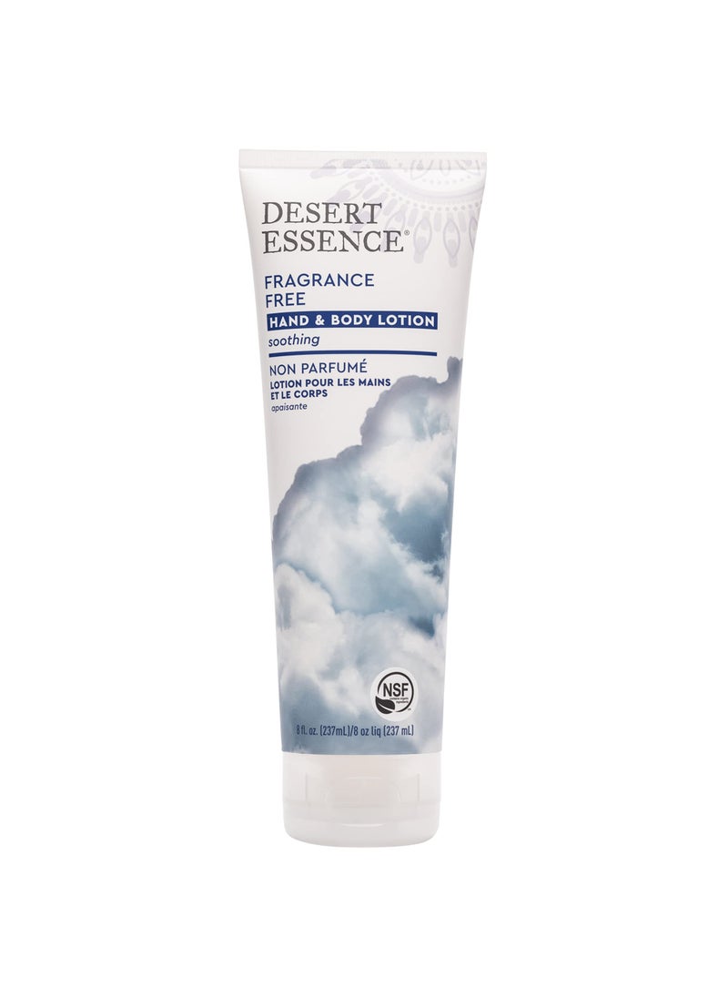 Desert Essence Fragrance Free Hand & Body Lotion - 8 Fl Ounce - Soothing - Aloe Vera - Shea Butter - Green Tea - Coconut Oil - Jojoba Oil