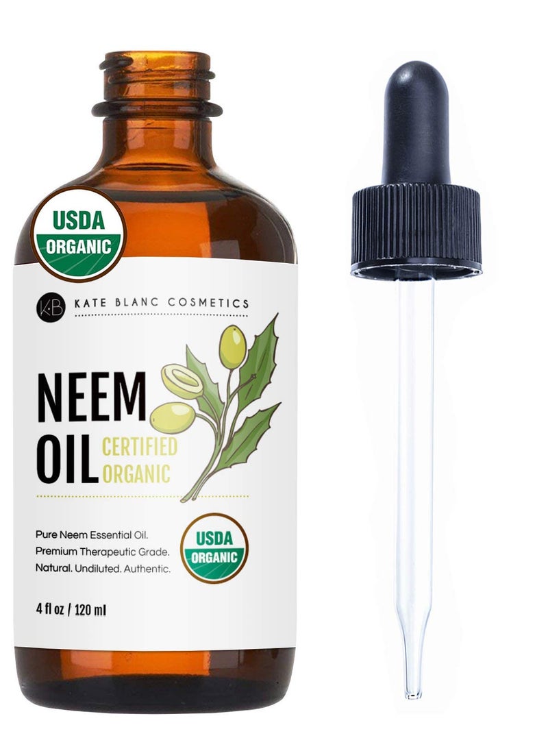 Kate Blanc Cosmetics Neem Oil for Skin, Hair & Face. Safe for Dog, Plants, Scalp & Hair Growth (4oz, Organic, Cold Pressed, Concentrate)