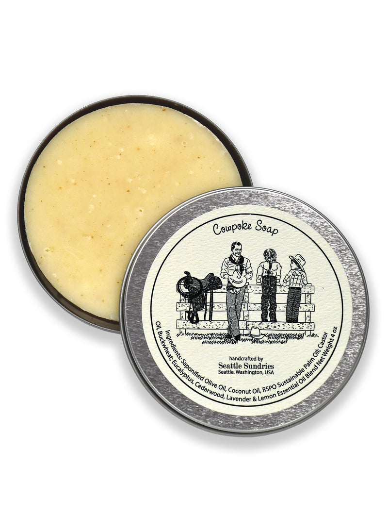 Seattle Sundries Eucalyptus & Cedarwood Soap, Retro Western Gift for Men & Women - 1 (4oz) All Natural Cowboy Soap Bar in a Gift Tin, Handmade