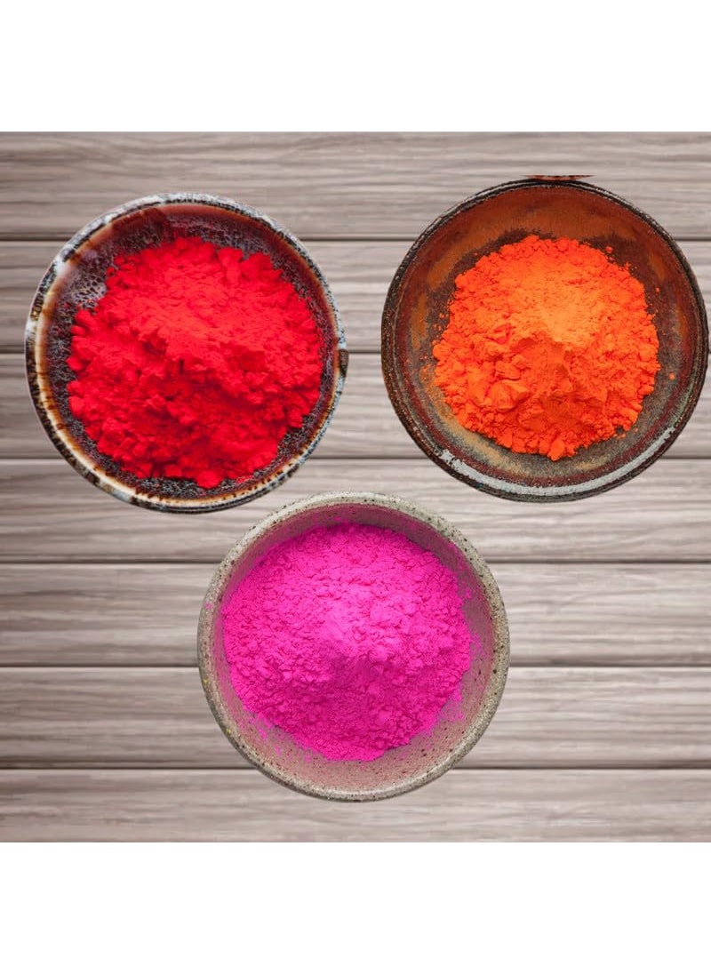 Natural Holi Gulal Powder Pack of 3 RedOrangePink 300gm Each Organic and Skin Friendly Holi Color Run Powder Colored Smoke Chalk Powder EcoFriendly Holi Color Stain Free