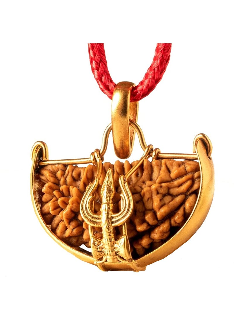 MITHILA HANDICRAFTS One Face Rudraksha Ek Mukhi Rudraksha Natural Lab Certified TRISHUL Shaped in PanchDhatu Pendant for Men Women