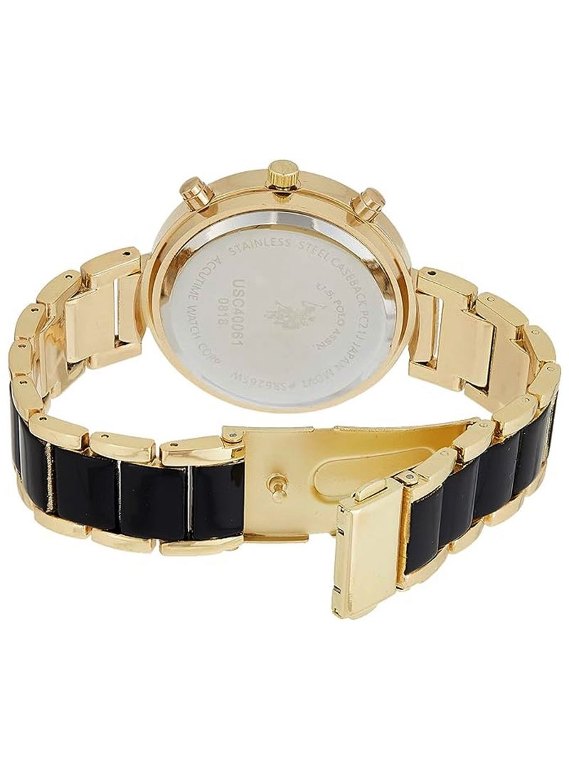 U.S. Polo Assn. Women's Quartz Watch, Analog Display and Gold Plated & black Strap USC40171