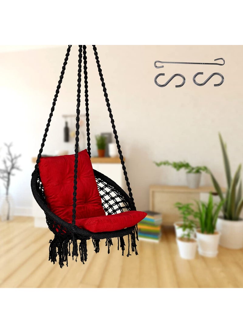 Curio Centre Make in India Round Cotton Rope Hanging Swing with LCushion Accessories for Adults KidsSwing for IndoorOutdoor HomePatioYardBalconyGarden 145x57x43 cm100 kgs CapacityBlack