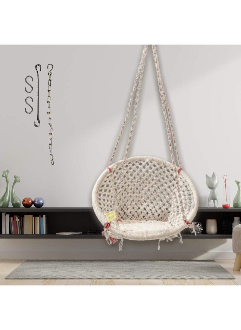 Curio Centre Make in India White Round Cotton Swing with ChainHammock Swing for Kids AdultsSwing for BalconyHanging Swing ChairChain Accessories Included 145x57x43 cm100 kgs CapacityWhite