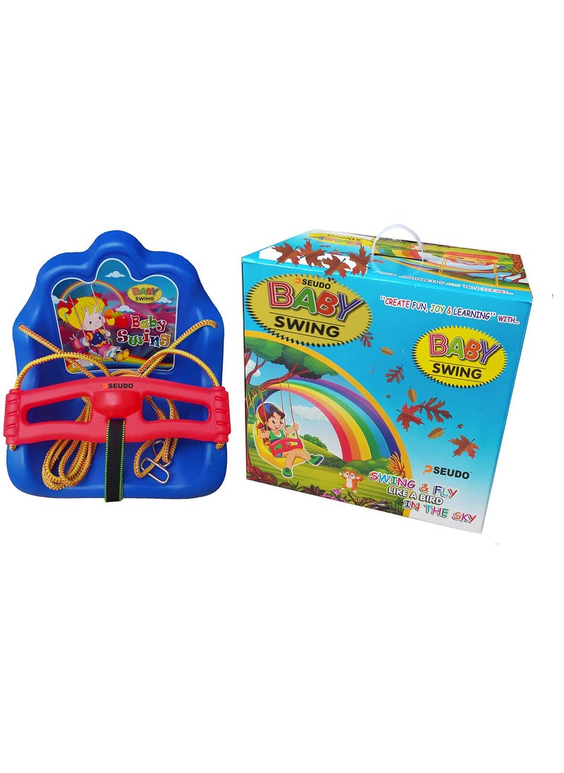 PSEUDO Strong Jhula for Kids Playing Indoor Outdoor Plastic Swing for Hanging Blue