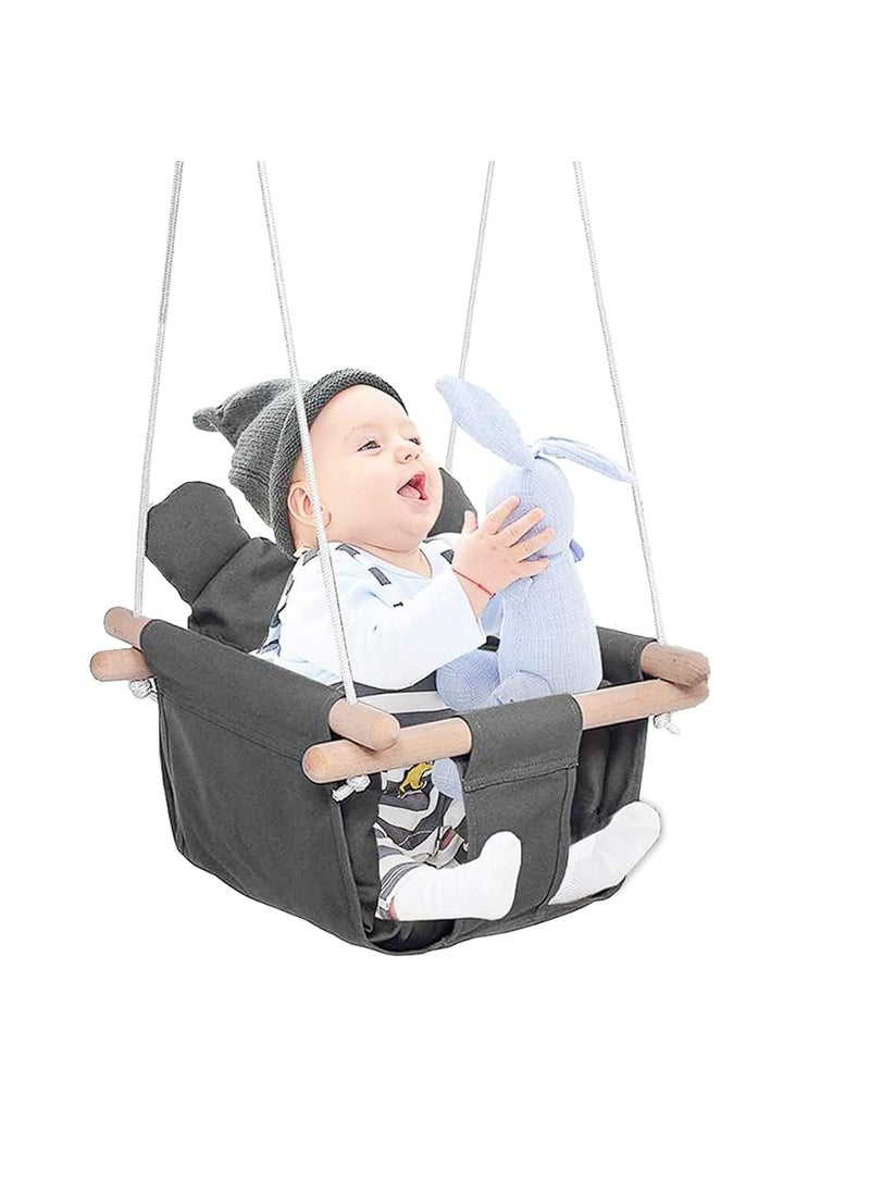 LOOKMINT Baby Swing Seat Secure Canvas and Wooden Hanging Swing Chair for Baby Infant Toddler Kids Toys Indoor and Temporary Outdoor Hammock for Indoor Playground Tree Swings or Backyard Grey