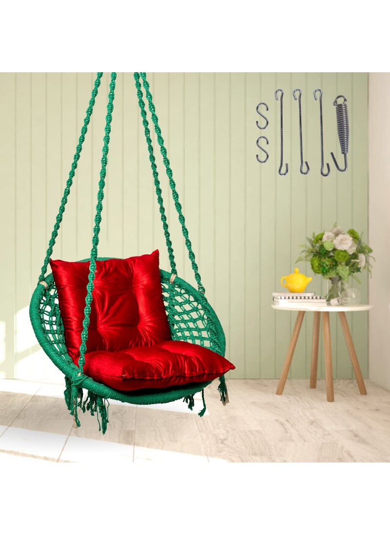Curio Centre Make in India Round Cotton Swing with L Cushion Spring KitHammock Swing for Kids AdultsSwing for BalconyCushion Accessories Included 145 cm X 57 cm X 43 cmGreen