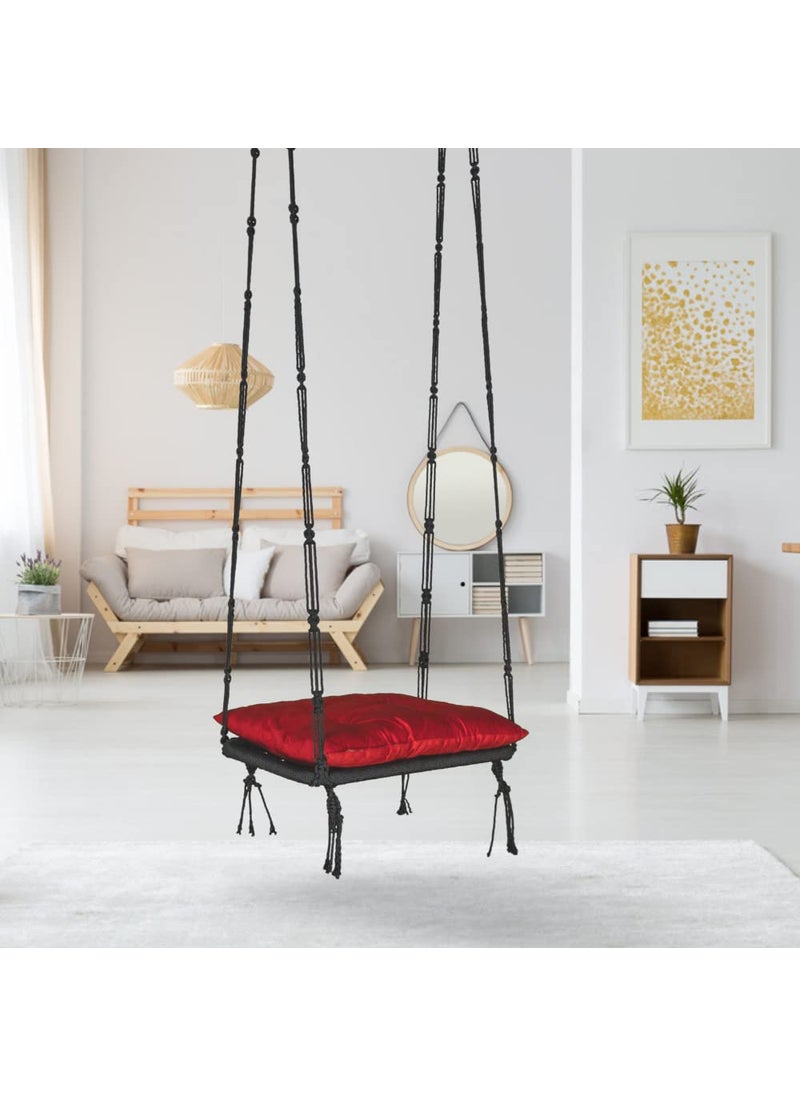 Curio Centre Make in India Rectangle Polyester Rope Hanging Swing for Adults KidsPlank Single Seater Swing Ideal for Outdoor Indoor Use 23x16x58 inch Black