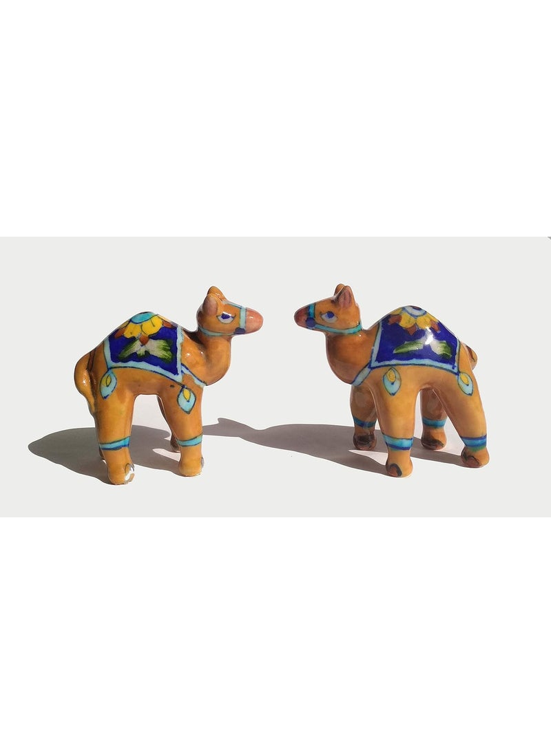 Shiv Kripa Blue Pottery Ceramic Decorative Camels Set of 2