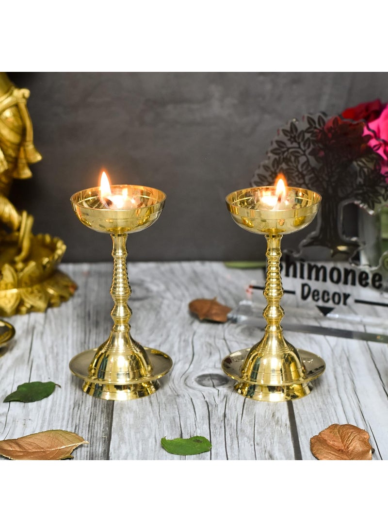 Bhimonee Decor Pure Brass Plain Nanda Bowl Long Table Diya 55 inches Big Brass Pack of 2 pcs with Lavanga 2pc