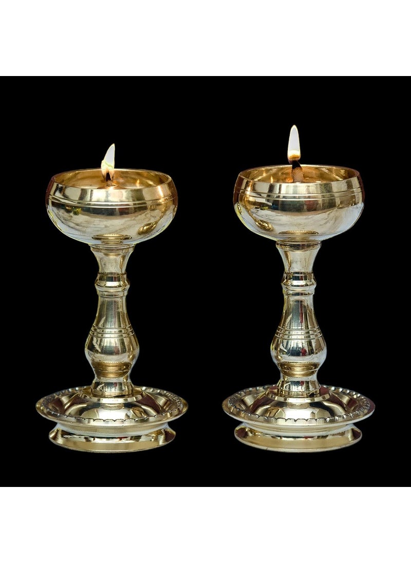 Effigy onlinehub Brass Udupi Nanda Bowl Long Table Diya Akand Jyoti Diya DeepakLamp Long Diyas for HomePooja Puja RoomPital Decoration DipakPack of 2