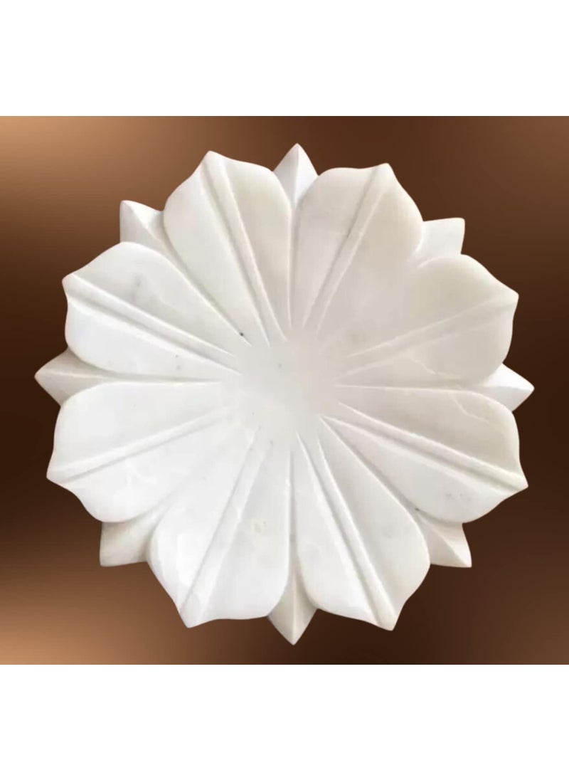 Marble White Bowl Urli for Home and Kitchen Decoration Traditional Lotus Shape Decor Tealight or Candle Lamp 6 inch with Polish