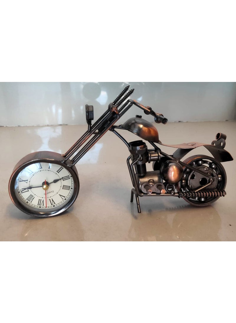 Qwick Click Metal Handmade Royal Look Showpiece Motor Bike with Clock Decorative VintageShape 28 cm