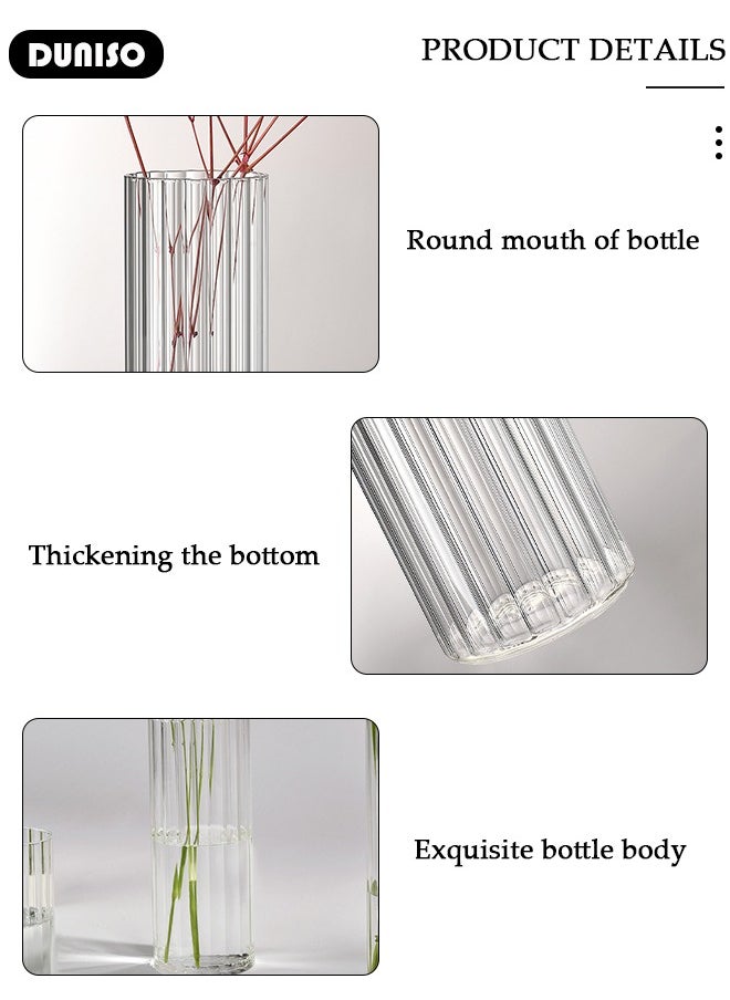 Glass Vase for Flowers Vertical Striped Flower, Vase Modern Desktop Decor, Flower Arrangement Dried Flower Hydroponic Plant Home Office Dining Living Room