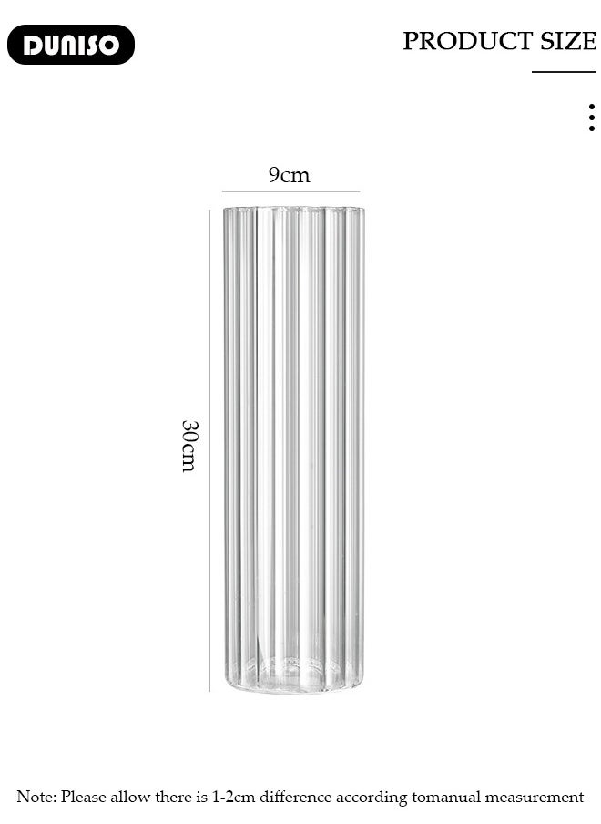 Glass Vase for Flowers Vertical Striped Flower, Vase Modern Desktop Decor, Flower Arrangement Dried Flower Hydroponic Plant Home Office Dining Living Room